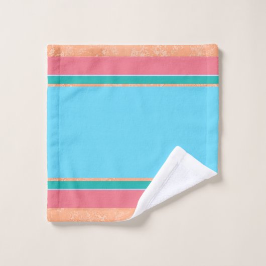Perziktextuur met koraal en Blauwgroen strepen Bad Handdoek (Wasdoekje)