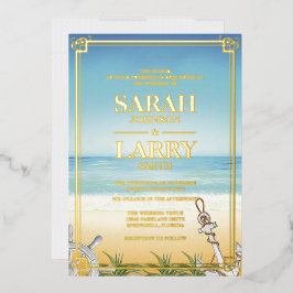 Perzikthema en legant Gold Traditional Wedding Folie Uitnodiging