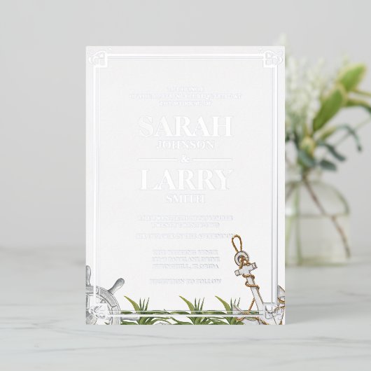 Perzikthema en legant Gold Traditional Wedding Folie Uitnodiging (Staand Voorkant)