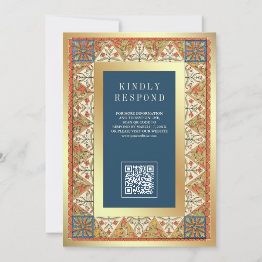  Perzisch Goud Lijst Blauw Moslim Bruiloft Kaart (Achterkant)