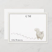 Perzisch Kat Gray Border Monogram Naam Opmerkingsk Notitiekaartje (Voorkant / Achterkant)