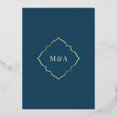 Perzisch Lijst Blauw Moslim Trouwgoud Folie Uitnodiging (Achterkant)