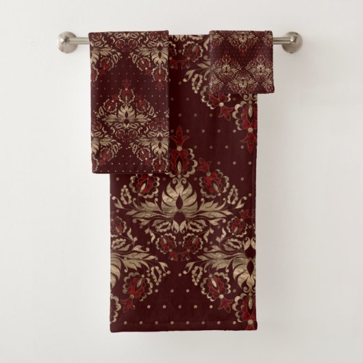 Perzisch Orientaal patroon diep rood en goud Bad Handdoek (Insitu)