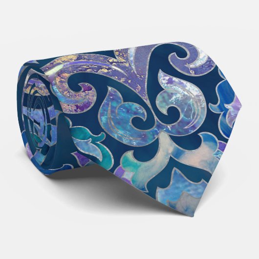 Perzisch patroon blauw en zilver stropdas (Opgerold)