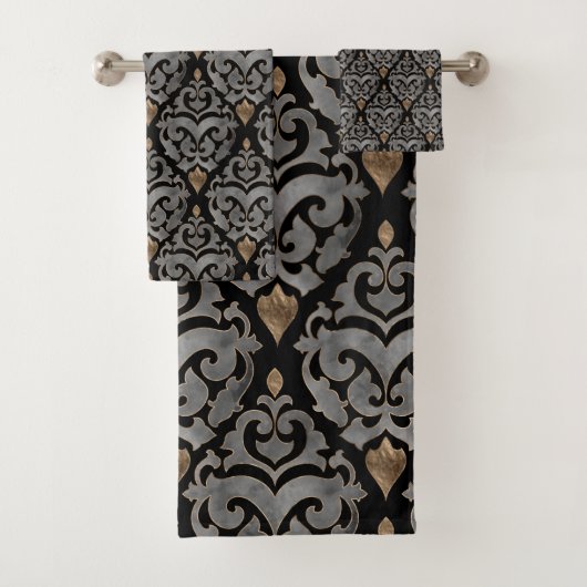Perzisch patroon - Waterverf zwart en goud Bad Handdoek (Insitu)
