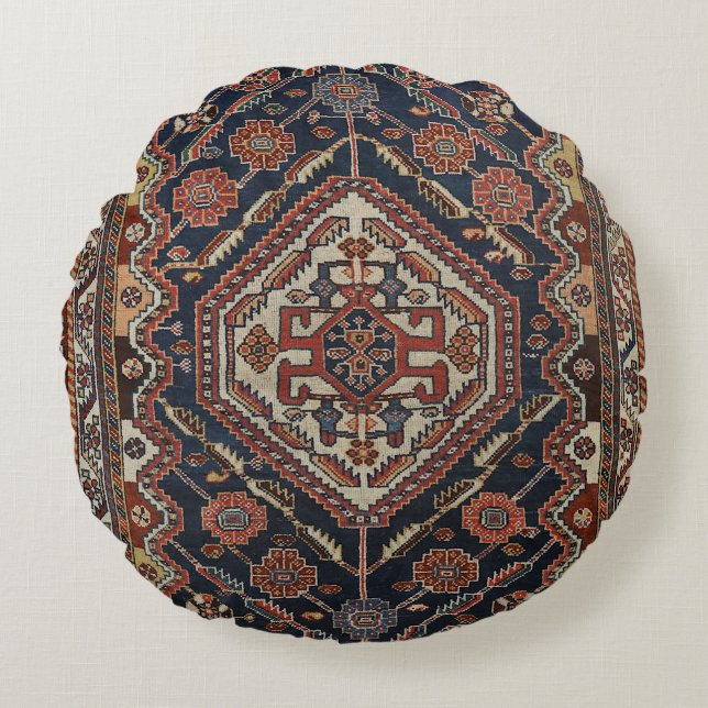 Perzisch Qashqai Aztec Royal Blue Red  Rond Kussen (Voorkant)