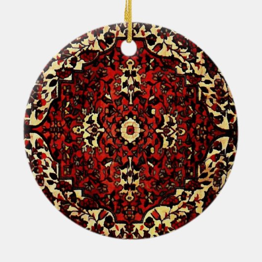 Perzisch tapijt, donkerrood en crème keramisch ornament (Achterkant)