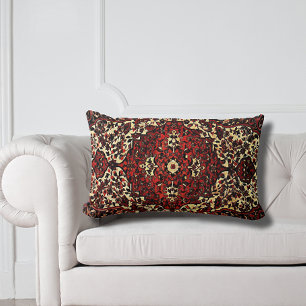 Perzisch tapijt, donkerrood en crème kussen