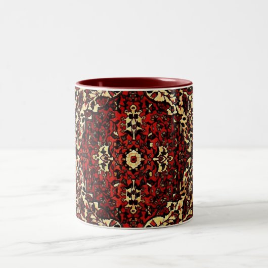 Perzisch tapijt, donkerrood en crème tweekleurige koffiemok (Center)