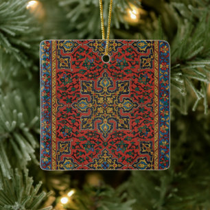 Perzisch Tapijt Kleed Rood Blauw Klassiek Keramisch Ornament