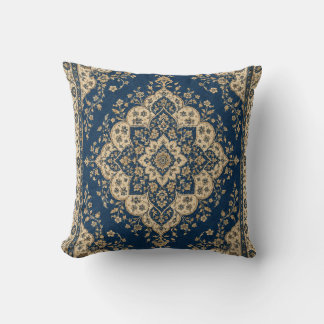 Perzisch Tapijt Navy Gouden Medaillon Worp Kussen