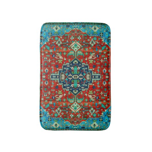 Perzisch tapijt  ontwerp in rood & blauw badmat (Voorkant Verticaal)