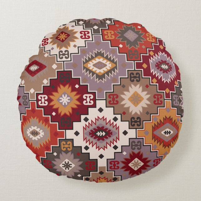 Perzisch tapijt origineel ontwerp, tribale textuur rond kussen (Voorkant)