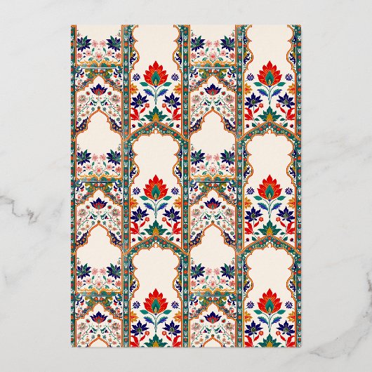 Perzische Bloemen Inlay Marine Blauw Moslim Trouwg Folie Uitnodiging (Achterkant)