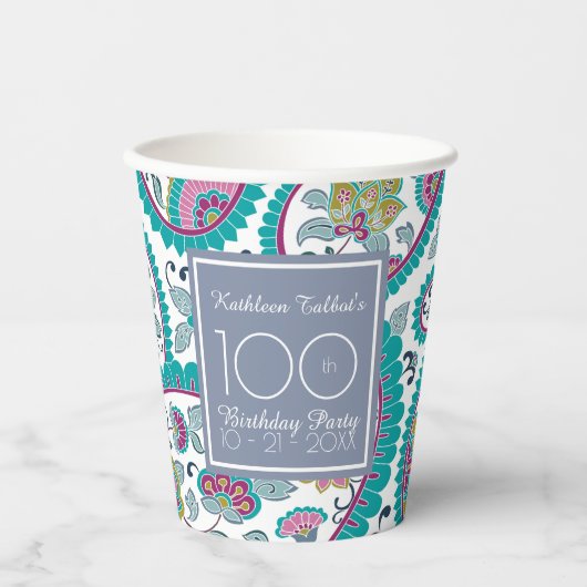 Perzische Boteh Paisley 100ste verjaardag Party Pa Papieren Bekers (Voorkant)