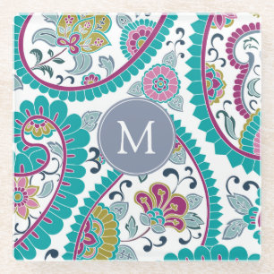 Perzische Bothe Paisley Patroon Monogram Glas C Glazen Onderzetter