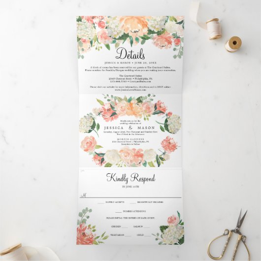Perzische Floral Wedding Tri-Fold Uitnodigingen (Binnen)