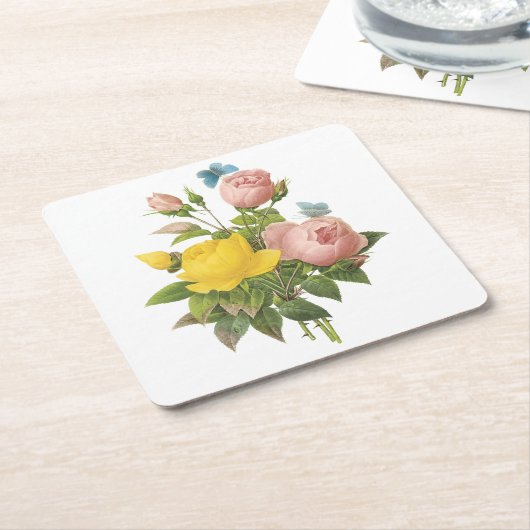 Perzische gele roos, thee-roos van Redouté Vierkante Kartonnen Onderzetter (Schuin)