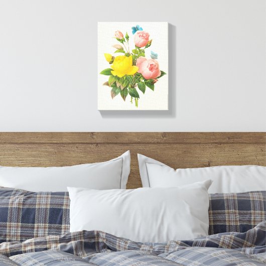Perzische Gele Rozenthee Rozen van Redoute Canvas Afdruk (Insitu (Slaapkamer))