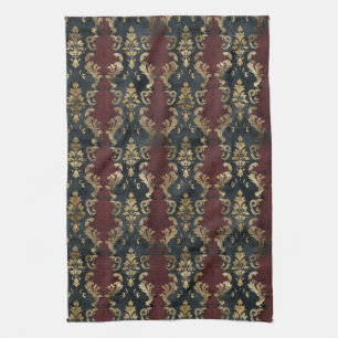 Perzische Gouden Damask Zwarte Patroon (1) Theedoek