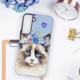 Perzische kat Blauw Bloemen Samsung Galaxy Hoesje