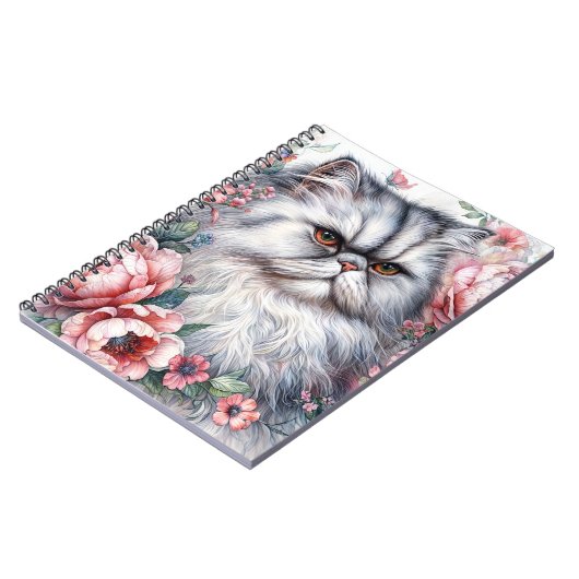 Perzische kat Bloemen Waterverf Portret Notitieboek (Linkerzijde)