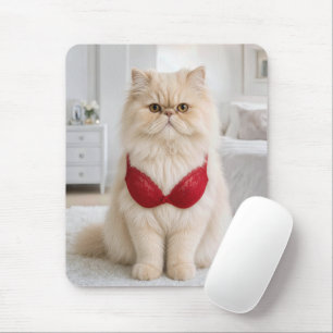 Perzische kat draagt een rode beha muismat