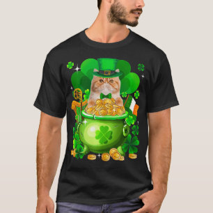 Perzische Kat Gouden Pot Shamrock St Patricks Dag T-shirt