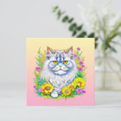 Perzische Kat in Geel en Roze Bloemen Blank (Staand voorkant)