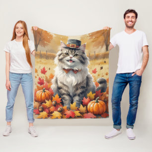 Perzische Kat In Herfstbladeren Thanksgiving Kunst Fleece Deken