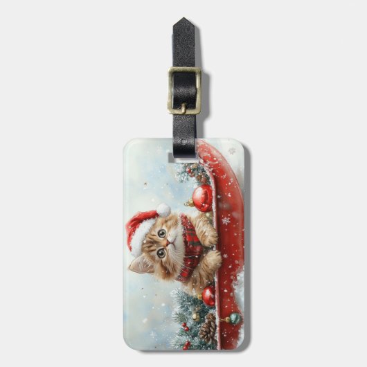 Perzische kat in slee laat het sneeuwen Kerstmis Bagagelabel (Voorkant verticaal)