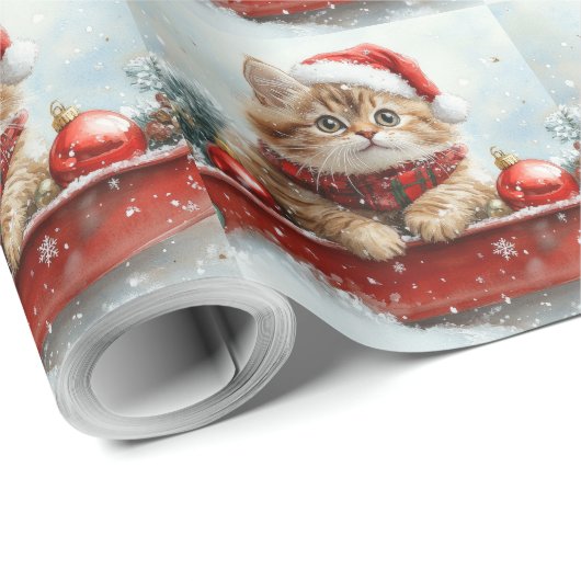 Perzische kat in slee laat het sneeuwen Kerstmis Cadeaupapier (Rol Hoek)