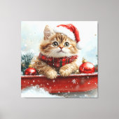 Perzische kat in slee laat het sneeuwen Kerstmis Canvas Afdruk (Voorkant)