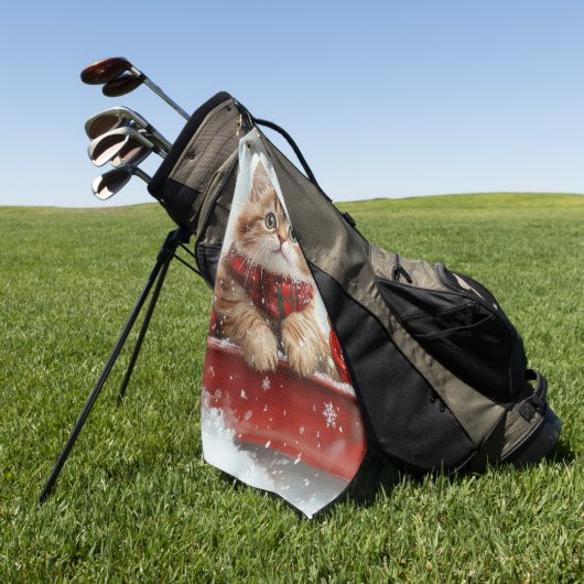 Perzische kat in slee laat het sneeuwen Kerstmis Golfhanddoek (Groen)