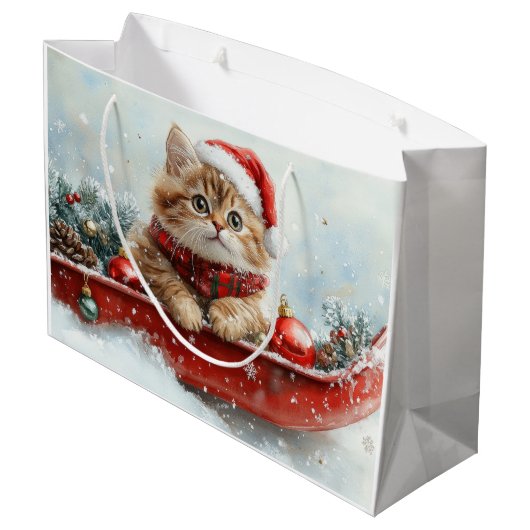 Perzische kat in slee laat het sneeuwen Kerstmis Groot Cadeauzakje (Achterkant Gekanteld)