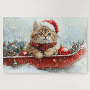 Perzische kat in slee laat het sneeuwen Kerstmis Legpuzzel