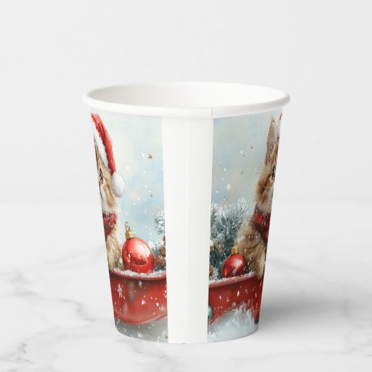 Perzische kat in slee laat het sneeuwen Kerstmis Papieren Bekers (Rechts)