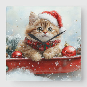 Perzische kat in slee Laat het sneeuwen Kerstmis Vierkante Klok