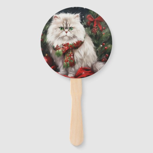 Perzische Kat in Sneeuw Kerstmis Handwaaier (Achterkant)
