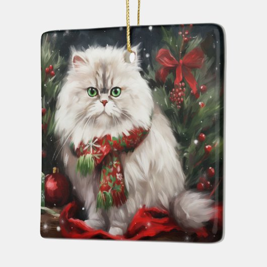 Perzische Kat in Sneeuw Kerstmis Keramisch Ornament (Links)