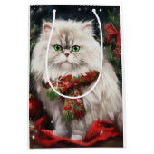 Perzische Kat in Sneeuw Kerstmis Medium Cadeauzakje (Voorkant)
