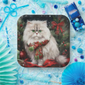 Perzische Kat in Sneeuw Kerstmis Papieren Bordje (Feest)