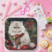 Perzische Kat in Sneeuw Kerstmis Papieren Bordje (Feest)