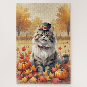 Perzische Kat in Thanksgiving Kunst met Herfstblad Legpuzzel