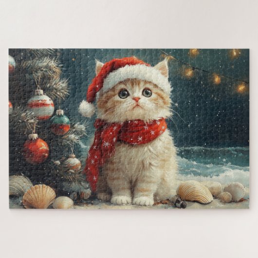 Perzische Kat Kerst  Strand Legpuzzel (Horizontaal)