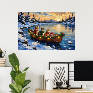 Perzische Kat Kerstboot Vakantie Poster
