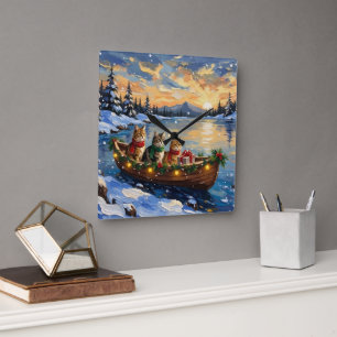 Perzische Kat Kerstboot Vakantie Vierkante Klok