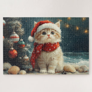Perzische Kat Kerstmis Vintage Strand Legpuzzel