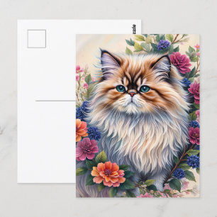 Perzische kat Kleurrijke Bloemenkunst Briefkaart