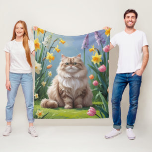 Perzische kat lente bloemen schilderen fleece deken